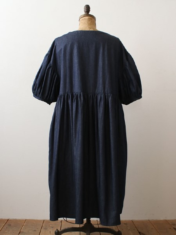 ＄夏sale anvai オリジナル 甘織り 柔らかDENIMデニム パフ袖 ワンピースC90 8枚目の画像