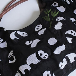 ＄anvai  祝！！上野動物園パンダ誕生 パンダ刺繍トート バッグ 牛革レザー ハンドルX51C 3枚目の画像