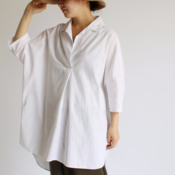 最終PRICE　紗織コットン100% 白シャツ ワイド プルオーバー ロングシャツ ブラウス ホワイトB51A 1枚目の画像
