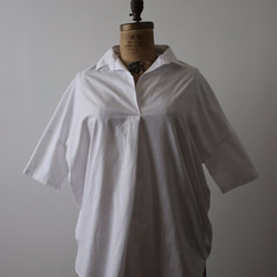 最終PRICE　紗織コットン100% 白シャツ ワイド プルオーバー ロングシャツ ブラウス ホワイトB51A 6枚目の画像