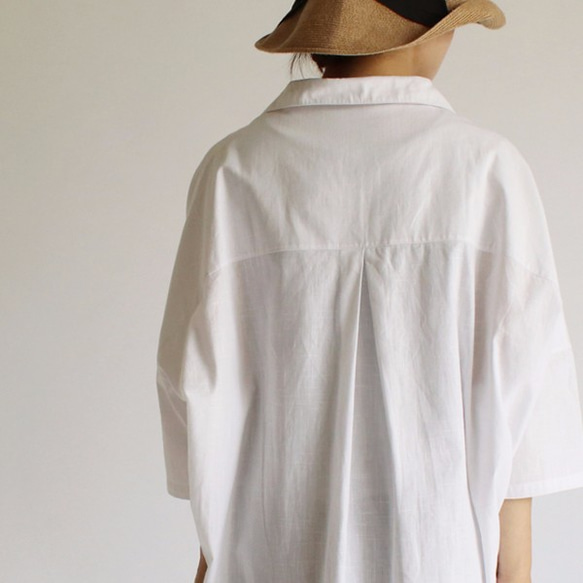 最終PRICE　紗織コットン100% 白シャツ ワイド プルオーバー ロングシャツ ブラウス ホワイトB51A 9枚目の画像
