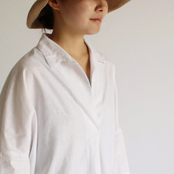 最終PRICE　紗織コットン100% 白シャツ ワイド プルオーバー ロングシャツ ブラウス ホワイトB51A 10枚目の画像