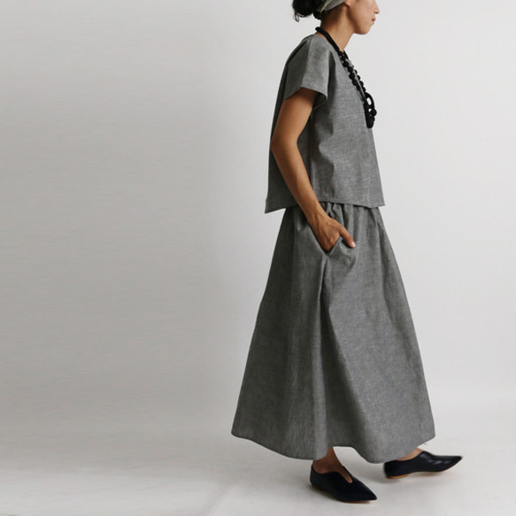 ●最終PRICE　【セット販売】リネン100%  BIGプルオーバー台形スカート セットアップG81A 4枚目の画像