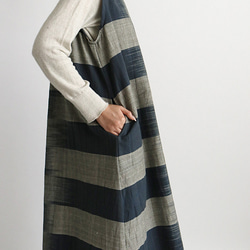 SALE 藍・草木染め糸 手織り布でつくる服 ノースリーブ ゆったり ワンピース　藍染め H16A 10枚目の画像