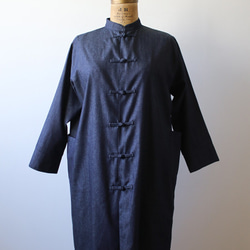 SALE 甘織DENIMデニム コットン100% カンフー花ボタン 羽織りシャツ コート H36A 2枚目の画像