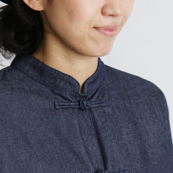 SALE 甘織DENIMデニム コットン100% カンフー花ボタン 羽織りシャツ コート H36A 4枚目の画像