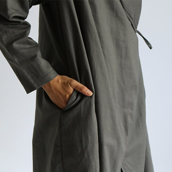 最終PRICE 秋色リネン100% ローブ襟コート羽織りコーディガン シャツ カーディガンH81C 3枚目の画像