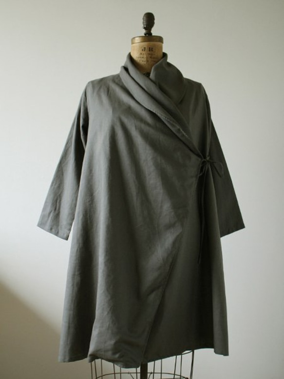 最終PRICE 秋色リネン100% ローブ襟コート羽織りコーディガン シャツ カーディガンH81C 6枚目の画像