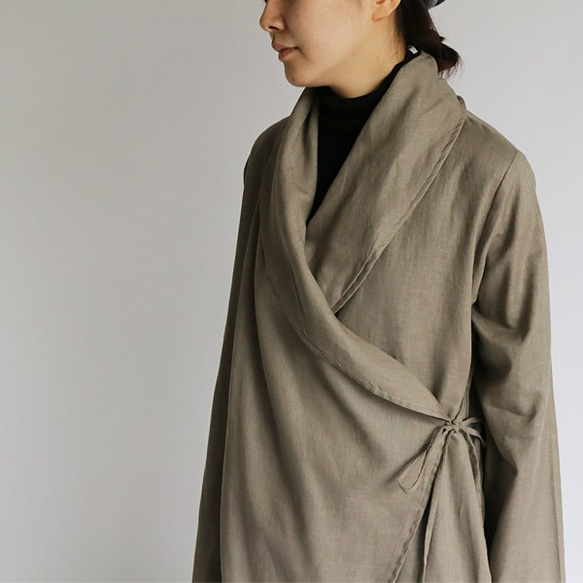 最終SALE　上質リネン100%ローブ襟　さらりと羽織るコート コーディガン  B01 2枚目の画像