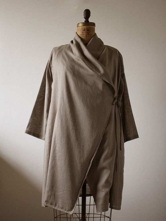 最終SALE　上質リネン100%ローブ襟　さらりと羽織るコート コーディガン  B01 7枚目の画像