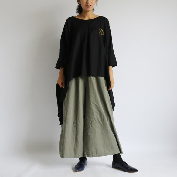 秋PRICE　贅沢　ガーゼ織り 黒コットン100％ 燕尾裾 BIGオーバーシャツ ワンピース H76B 2枚目の画像