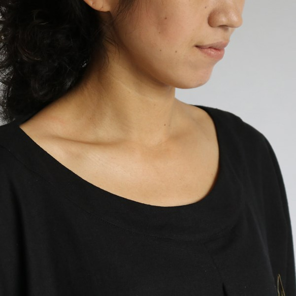 秋PRICE　贅沢　ガーゼ織り 黒コットン100％ 燕尾裾 BIGオーバーシャツ ワンピース H76B 4枚目の画像