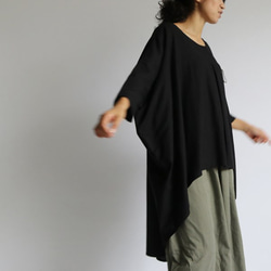 秋PRICE　贅沢　ガーゼ織り 黒コットン100％ 燕尾裾 BIGオーバーシャツ ワンピース H76B 9枚目の画像