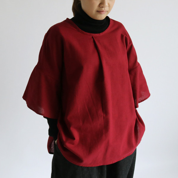 最終sale ガーゼ織りコットン100％生地 優雅に広がる上品な袖 ブラウス プルオーバー H75C 2枚目の画像