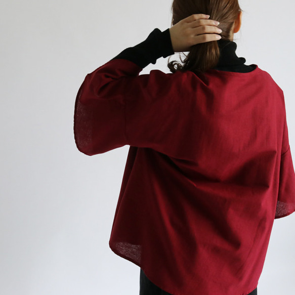 最終sale ガーゼ織りコットン100％生地 優雅に広がる上品な袖 ブラウス プルオーバー H75C 10枚目の画像