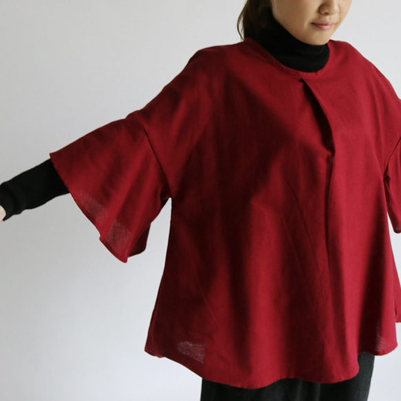 最終sale ガーゼ織りコットン100％生地 優雅に広がる上品な袖 ブラウス プルオーバー H75C 1枚目の画像