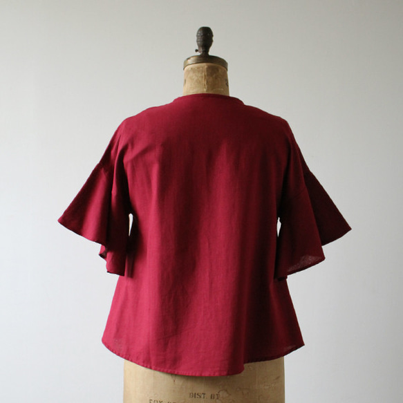 最終sale ガーゼ織りコットン100％生地 優雅に広がる上品な袖 ブラウス プルオーバー H75C 7枚目の画像