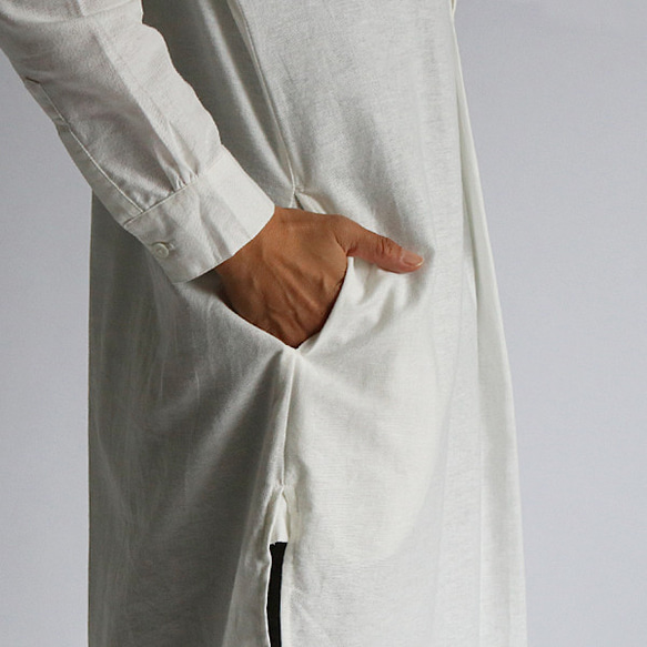 SALE 贅沢衣 ガーゼ織り コットン100％ 定番 白 ロング シャツ　H78A 4枚目の画像