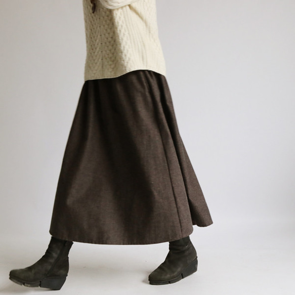 ツイード織りコットン100％でつくる　秋の定番　フレアスカート　着丈７８cm H87A 2枚目の画像
