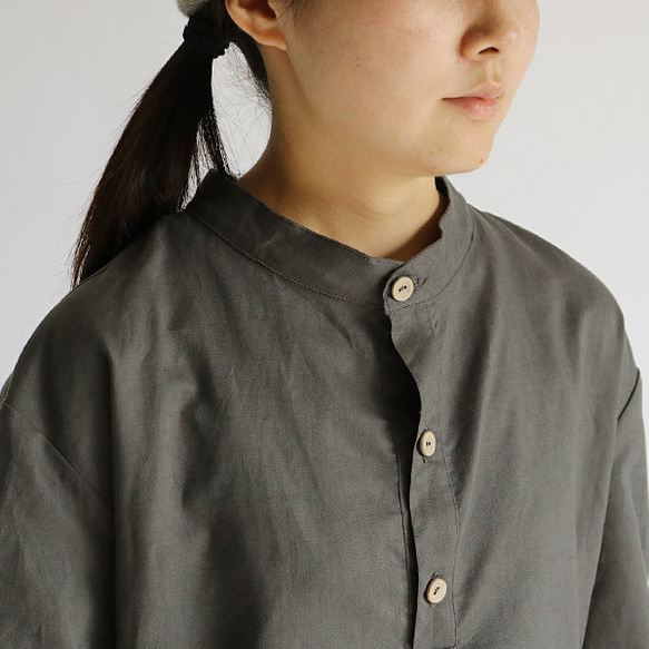 SALE 大人色リネン100％　燕尾裾 長袖ブラウス オーバーシャツA03A 4枚目の画像