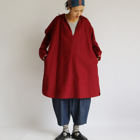 ●最終SALE　ガーゼ織り ざっくり織ったコットン100％ スキッパー　ロングシャツ　ワンピース　A01C 1枚目の画像