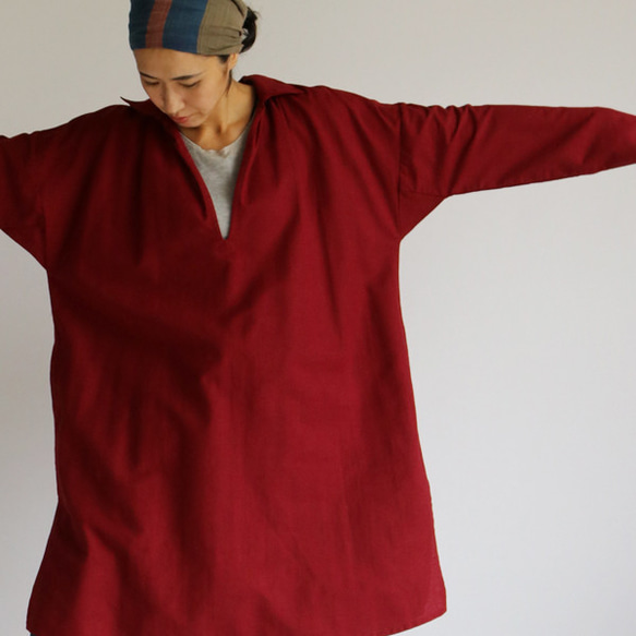 ●最終SALE　ガーゼ織り ざっくり織ったコットン100％ スキッパー　ロングシャツ　ワンピース　A01C 3枚目の画像