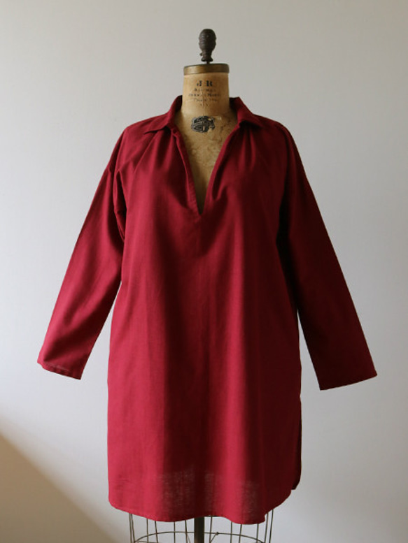 ●最終SALE　ガーゼ織り ざっくり織ったコットン100％ スキッパー　ロングシャツ　ワンピース　A01C 4枚目の画像