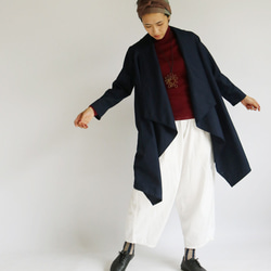 襟元ダブル仕立て リネン100%コート羽織り コーディガン ロング カーディガンA02D 5枚目の画像