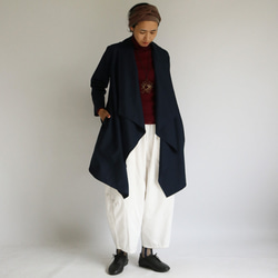 襟元ダブル仕立て リネン100%コート羽織り コーディガン ロング カーディガンA02D 1枚目の画像