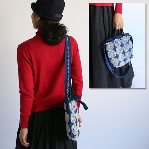 SALE セレクト鞄 刺し子刺繍 2WAY バッグ 藍染布に白木綿糸を