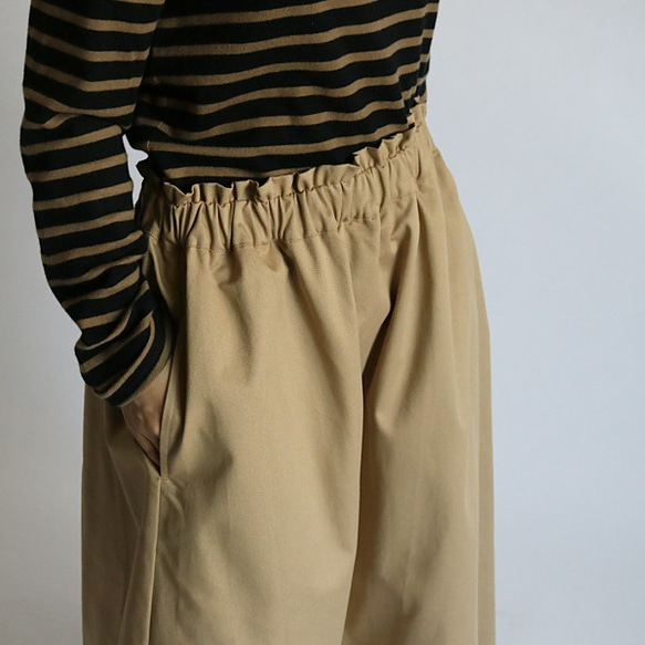 SALE　着丈80ｃｍ　飾りウエストフリル チノクロス コットン100％フレア　ギャザー スカート A77C 2枚目の画像