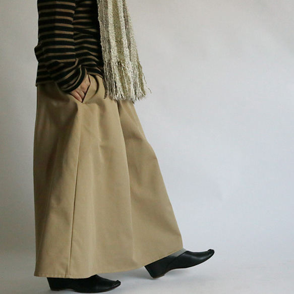 SALE　着丈80ｃｍ　飾りウエストフリル チノクロス コットン100％フレア　ギャザー スカート A77C 8枚目の画像