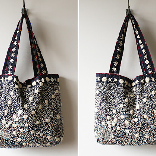 SALE セレクト鞄 刺し子刺繍バッグ 藍染布に白木綿糸を刺し子