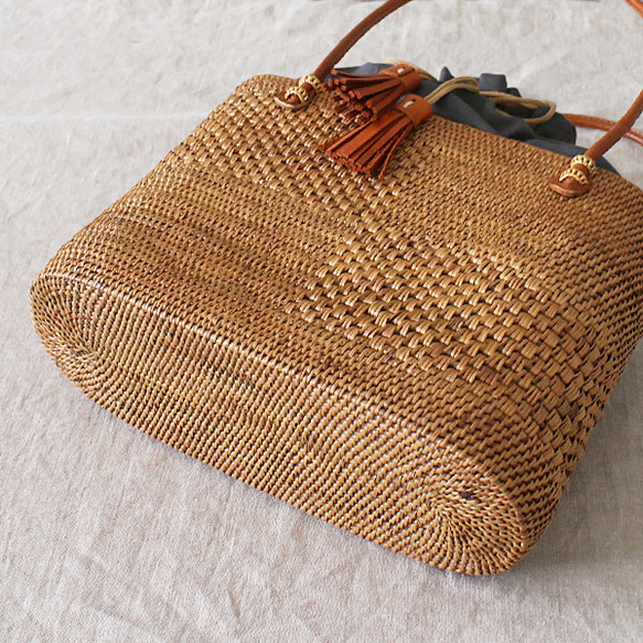 ラスト1点！！！オリジナル伝統工芸アタかごバッグ巾着袋＆タッセル付き鞄ハンドバッグ和装 W51 8枚目の画像