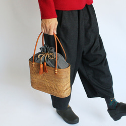 ラスト1点！！！オリジナル伝統工芸アタかごバッグ巾着袋＆タッセル付き鞄ハンドバッグ和装 W51 10枚目の画像