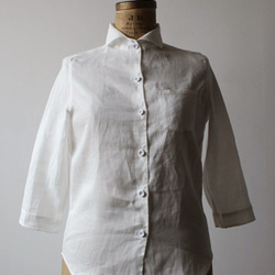 SALE　天然リネン麻100％ 平穴くるみボタン ブラウス  羽織り 燕尾裾 長袖 ホワイトF31 6枚目の画像