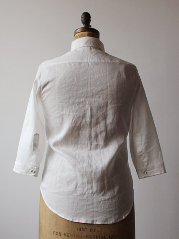 SALE　天然リネン麻100％ 平穴くるみボタン ブラウス  羽織り 燕尾裾 長袖 ホワイトF31 7枚目の画像