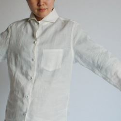 SALE　天然リネン麻100％ 平穴くるみボタン ブラウス  羽織り 燕尾裾 長袖 ホワイトF31 9枚目の画像