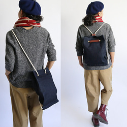 X'mas PRICE【１点物】厚地 墨黒インディゴDENIM3wayリュック＆ショルダー＆ハンドバッグ 【M】W80B 2枚目の画像