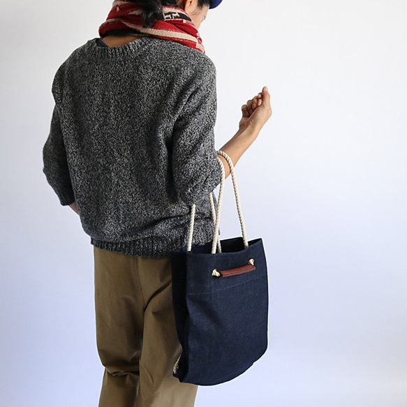 X'mas PRICE【１点物】厚地 墨黒インディゴDENIM3wayリュック＆ショルダー＆ハンドバッグ 【M】W80B 3枚目の画像