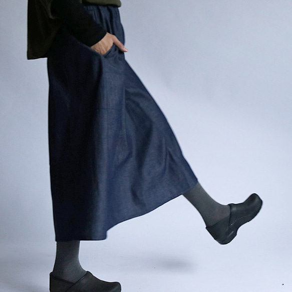 最終SALE ７９cm丈  甘織DENIM デニム フレアスカート パッチワーク スカート  F53 2枚目の画像