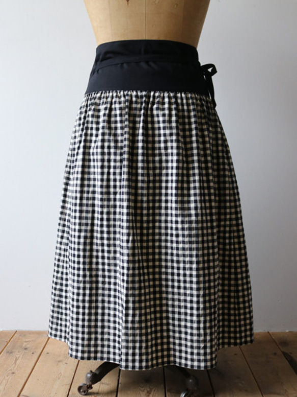 SALE　ウエストsize自由自在 cotton100%ギンガムチェック柄 巻きスカート F72A 3枚目の画像
