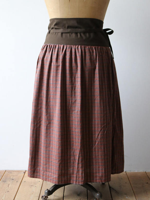 SALE　ウエストsize自由自在  cotton100%チェック柄 巻きスカート F72C 6枚目の画像