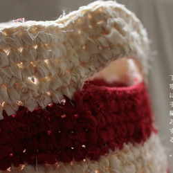 SALE リネン100％　裂き編み　手編み 筒型　ハンドバッグ　ボーダー 赤　鞄　W99A　 3枚目の画像