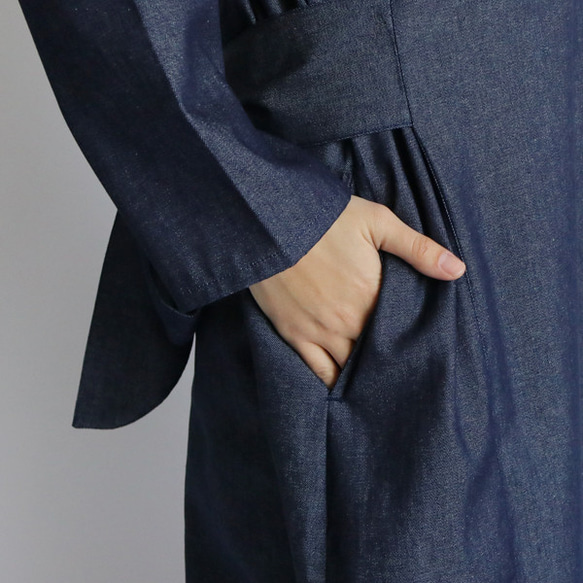 最終Price  柔らかな甘織デニム 2way リボン ゆったり身幅 ロング ワンピースD46 6枚目の画像