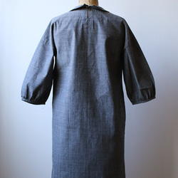 ■春Price  上質リネン麻100％デニム織り こぶり襟 上品ワンピース ゆったり身幅 D56A 7枚目の画像