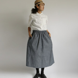 夏到来SALE！！ ８０cm丈 リネン100％ デニム織り フレアスカート パッチワークスカート  K50 3枚目の画像