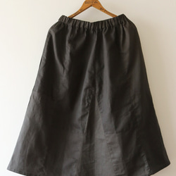 最終SALE　７６cm丈 天然リネン生地 ギャザースカート パッチワーク ブラック R29C 6枚目の画像