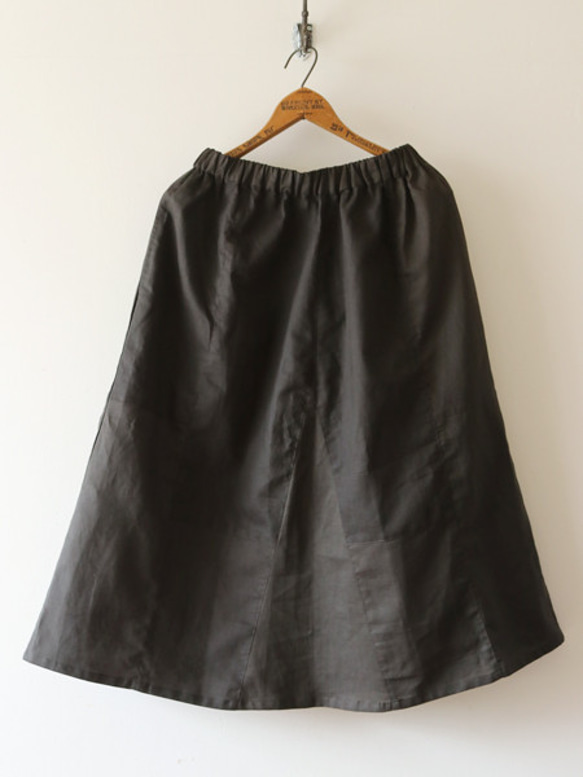最終SALE　７６cm丈 天然リネン生地 ギャザースカート パッチワーク ブラック R29C 6枚目の画像