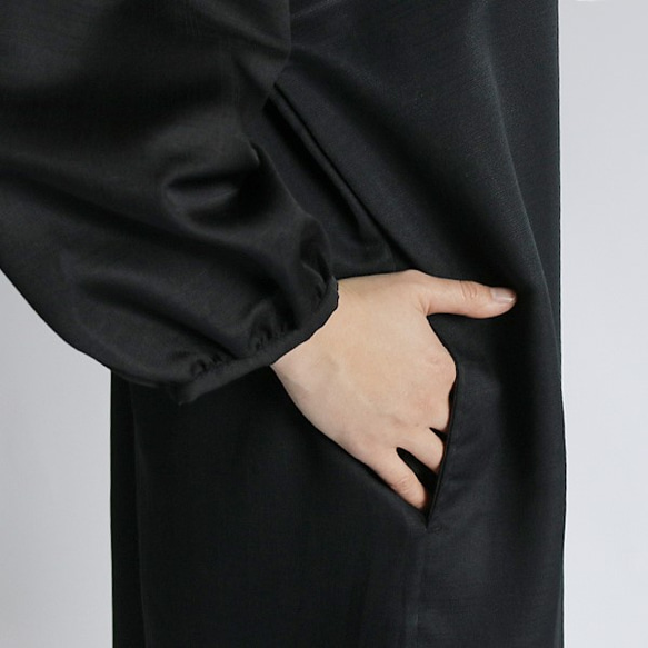 *夏準備PRICE 上品な光沢 × 織柄 ゆったりシルエットワンピース パフ袖フォーマル入学式 黒 R50D 4枚目の画像